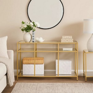 Royal Hampton 3 Tier Sofa Table with Glass Shelves and Metal Frame, Gold - 1 of 4