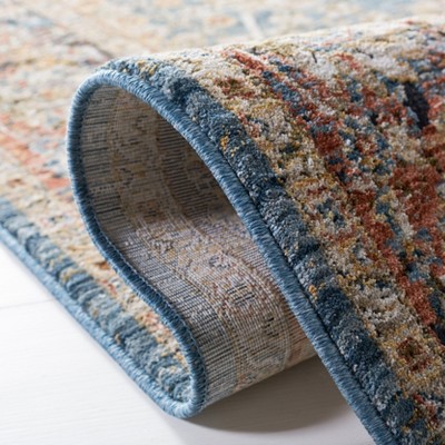 Silverado Blue and Rust Synthetic Area Rug, 5' x 8'