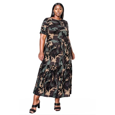L I V D Women's Remi Camo Tiered Maxi Dress