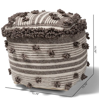 Eligah Moroccan Inspired Ivory and Brown Handwoven Wool Pouf Ottoman
