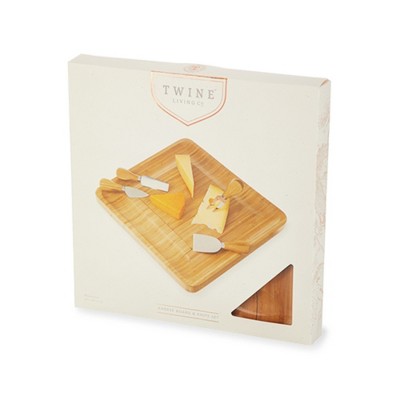 Twine Four Piece Bamboo Cheese Board and Knife Set