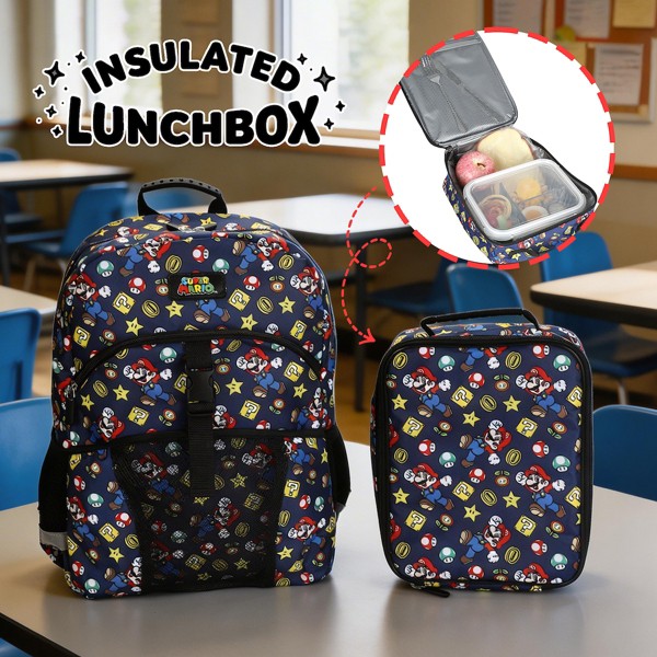 Set de mochila y lonchera para niños de 16" de Super Mario Bros., 2 piezas, para escuela y viajes 5