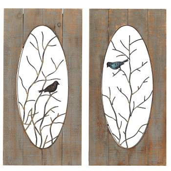 Set of 2 Wood Bird Wall Decors with Tree Branches Brown - Olivia & May