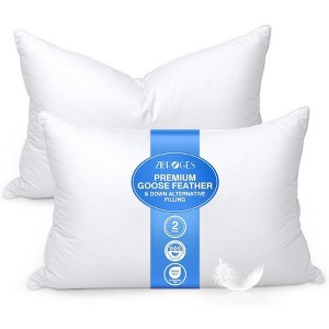 Zibroges Feather Bed Pillow Queen Size - Hotel Down Pillows for Sleeping, Soft 600 Thread Count Cotton Cover, Fluffy Support Surround Fill Polyester - 1 of 4