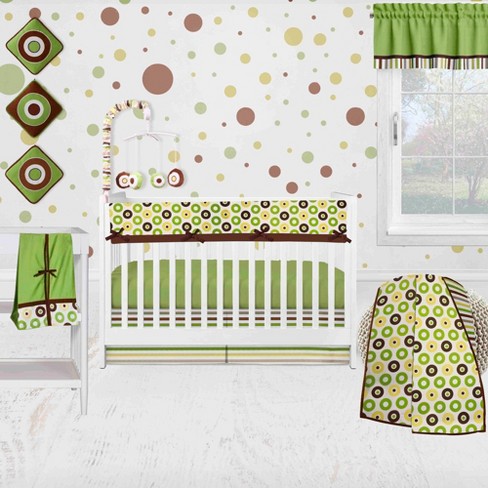 Bacati - Mod Dots Stripes Green Yellow Beige Brown 10 pc Crib Bedding Set with Long Rail Guard Cover - image 1 of 4