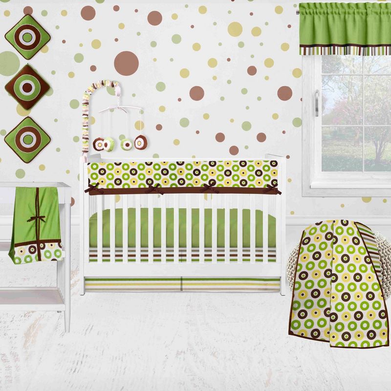 Bacati - Mod Dots Stripes Green Yellow Beige Brown 10 pc Crib Bedding Set with Long Rail Guard Cover, 1 of 12