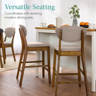 Walnut and Gray Upholstered Wood Counter Height Bar Stool Set, 2-Piece