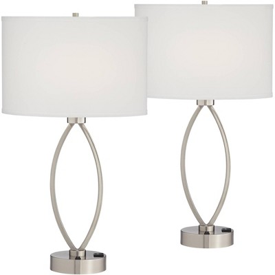 360 Lighting Nickel Oval Eye 28" Power Outlet Table Lamps Set of 2