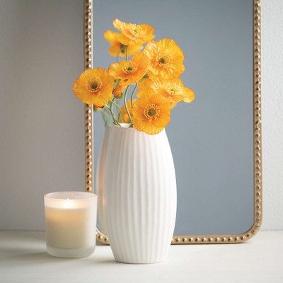 Seashell Textured Matte White Ceramic Vase, 9" Tall
