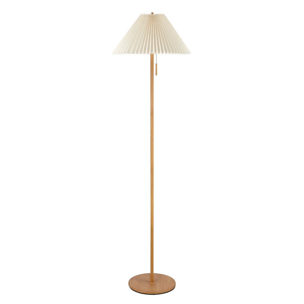 Photos - Floodlight / Street Light Globe Electric 60" Wood Toned Finish Floor Lamp with Pleated Fabric Shade