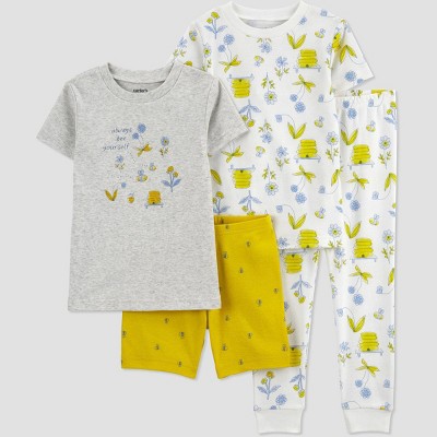 Image of Carter's Just One You®️ Toddler Girls' 4pc Short Sleeve Honey Bee Pajama Set - Yellow 4T