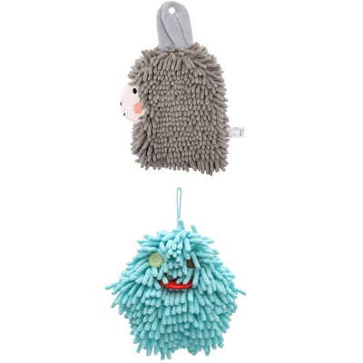REGALWOVEN 2 Packs Cute Cartoon Alpaca Fuzzy Ball Hand Drying Hanging Ball Towels for Bathroom 7" x 7"/7" x 11"