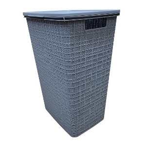 YBM Home Plastic Rattan Laundry Hamper Basket with Hinged Lid - 1 of 1
