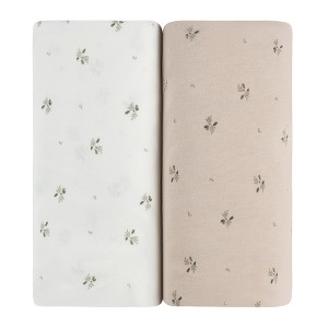 Aurora Fitted Sheet Set - 2 pk - 100% Jersey Knit Cotton - Floral Printed - 1 of 4