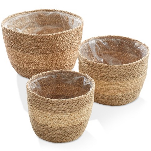 Casafield Set of 3 Seagrass Planter Baskets, Hand Woven Indoor Flower Pot Covers with Liners for Plants, Succulents, Home Decor - image 1 of 4