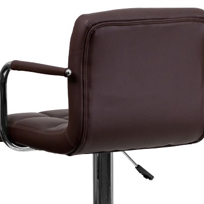 Sleek Brown Quilted Vinyl Adjustable Swivel Barstool with Chrome Base