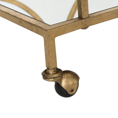 Transitional Gold 2-Tier Mirrored Bar Cart with Storage