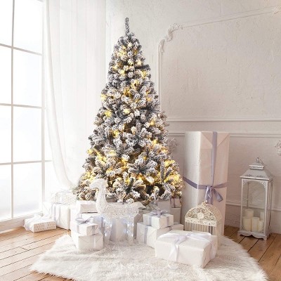 7.5 ft Snow Flocked White Spruce Christmas Tree with Lights