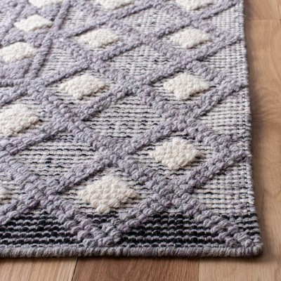 Hand-Tufted Cream and Purple Wool Rectangular Area Rug