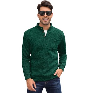 BLUEMING Men's Marled Knit Fleeced Sweatshirts Henley Neck Tops Warm Knitted Winter Thermal Sweat Shirts Button Mens Pullovers - 1 of 4