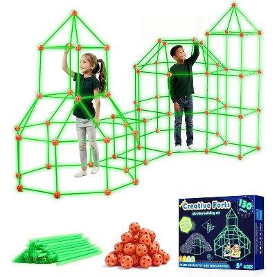 Glow Fort Building Kit with 86 Rods & 44 Balls, STEM Construction Toy with Storage Bag for Indoor/Outdoor Play Ages 5-12