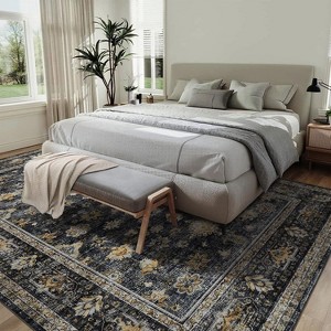 Indoor Washable Area Rug, Vintage Living Room Carpet, Floral Bedroom Retro Accent Throw Rug Office Dining Room Nursery, Brown/Black/Gray/Green - 1 of 4