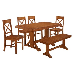 6pc Wood Dining Set Antique Brown - Saracina Home, Size: 6 pc