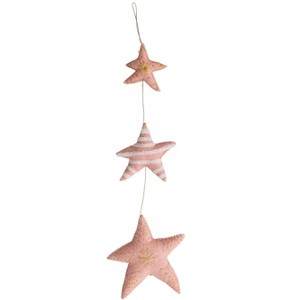 Storied Home Handmade Wool Felt Stars Hanging with Metallic Thread Embroidery, Blush and Cream Color - 1 of 2