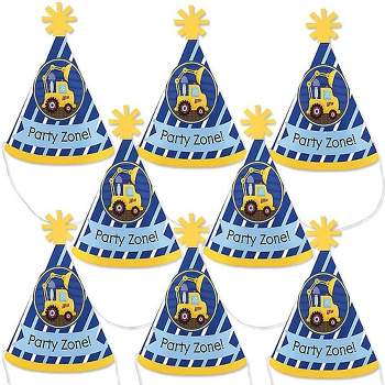 Big Dot of Happiness Construction Truck - Mini Cone Baby Shower or Birthday Party Hats - Small Little Party Hats - Set of 8