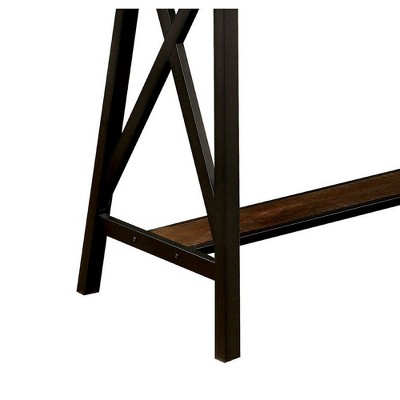 Corner of the metal frame and shelf with cross supports