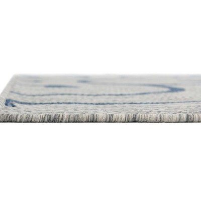 Gray and Blue Rectangular Outdoor Synthetic Rug