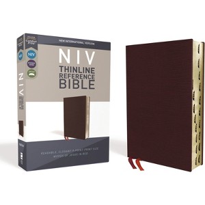 NIV, Thinline Reference Bible, Bonded Leather, Burgundy, Red Letter Edition, Indexed, Comfort Print - by  Zondervan (Leather Bound) - 1 of 1