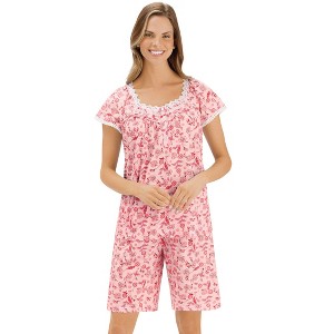 Collections Etc Floral Pattern Cap Sleeve Top & Shorts 2-Piece Pajama Set - 1 of 4