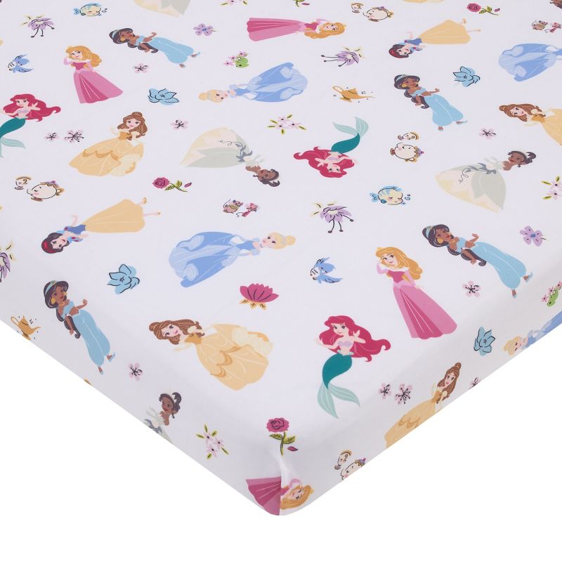 Disney Princess Pink, Blue, Yellow, and White Super Soft Nursery Fitted Mini Crib Sheet, 1 of 5