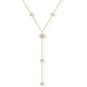 Gold Drop Lariat Necklace for Women, 14K Gold Plated CZ Station Star Beaded Chain - 1 of 4