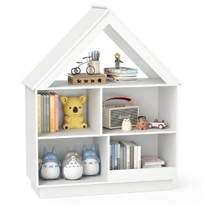 Costway Wooden Kids Dollhouse Bookshelf with Open Shelves Anti-toppling System Bookcase White/Brown - 1 of 4