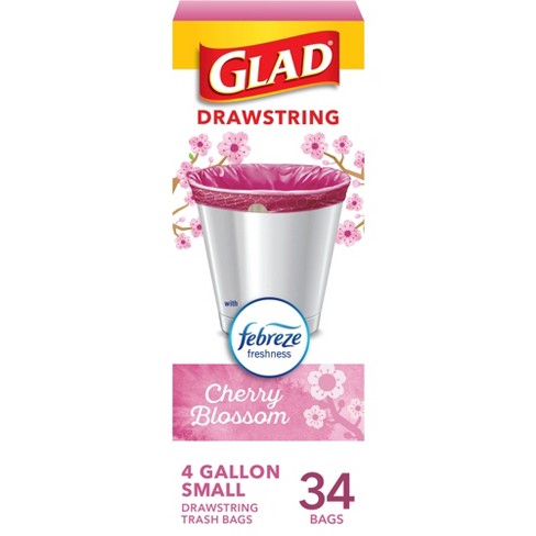Glad Small Drawstring Trash Bags - Cherry Blossom - 34ct/4 Gallon