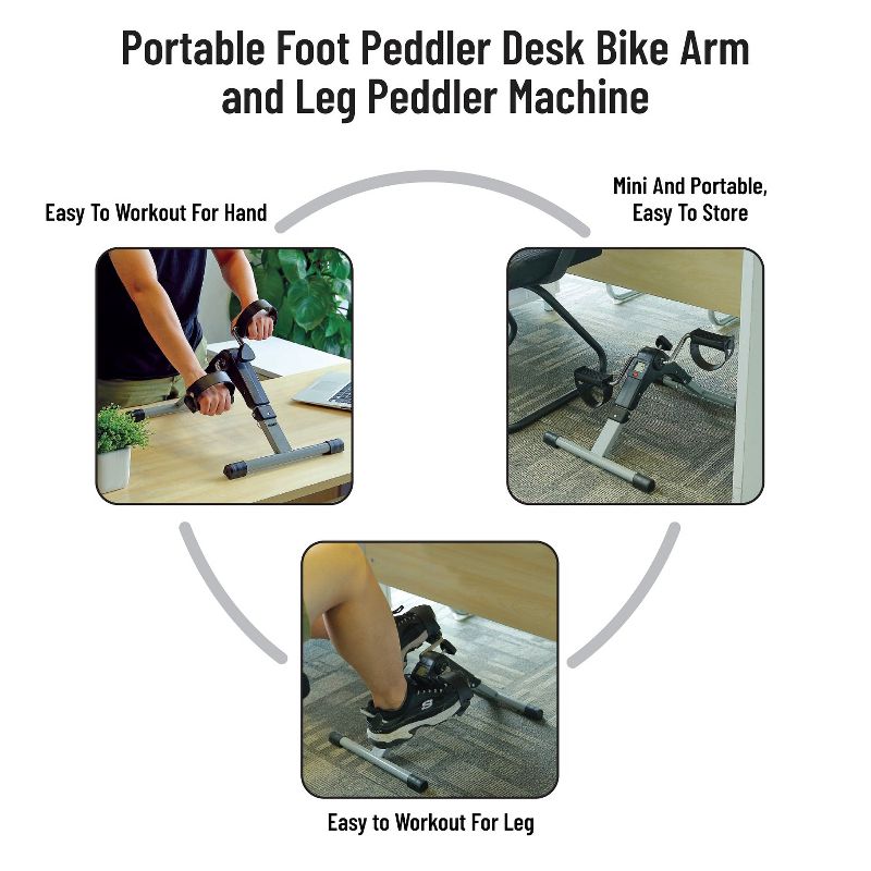 TRAKK Mini Exercise Bike, Under Desk Bike Pedal Exerciser Portable Foot Cycle Arm & Leg Peddler Machine with LCD Screen, 4 of 6