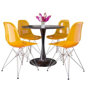 LeisureMod 5-Piece Dining Set – 35" Round Black Iron Table with 4 ABS Plastic Side Chairs in Chrome for Dining Room & Kitchen - 1 of 4