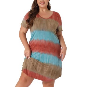 Agnes Orinda Women's Plus Size Tie Dye Trendy V Neck Round Hem Casual T-Shirt Dresses - 1 of 4