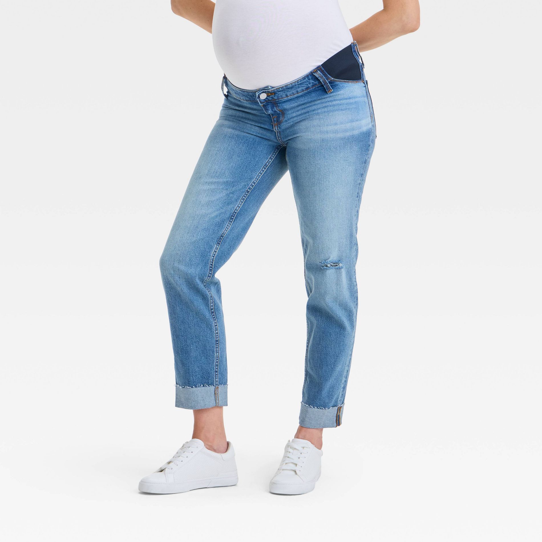 Under Belly Low-Rise Straight Maternity Pants - Isabel Maternity by Ingrid & Isabel™ Medium Wash 12: Cotton Denim, Stretch, 29.5" Inseam