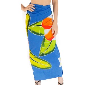 LA LEELA Women's Beach Bikini Swimwear Cover up Wrap Skirt Bathing suit Summer Wraps Sarong Swimsuits for Women One Size Blue, Floral - 1 of 4