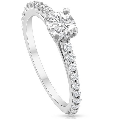 Pompeii3 1 1/2 Ct Round Cut Diamond Engagement Ring Single Row 14k White Gold