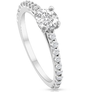 Pompeii3 1 1/2 Ct Round Cut Diamond Engagement Ring Single Row 14k White Gold - 1 of 4