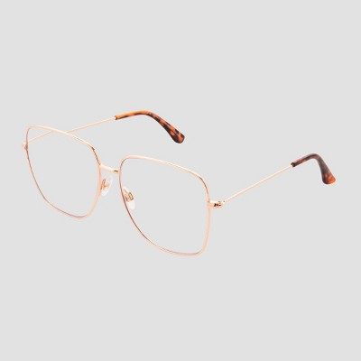 Women's Satin Metal Square Blue Light Filtering Reading Glasses - Universal Thread' Metallic Gold Diopter - image 2