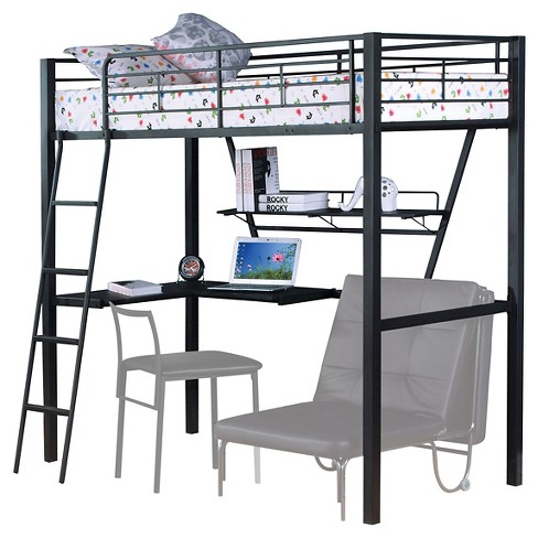 Twin Senon Kids Loft Bed With Desk Silver And Black Acme