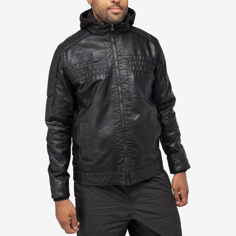 X RAY Men's Grainy PU Leather Hooded Jacket With Faux Shearing Lining, 4 of 9
