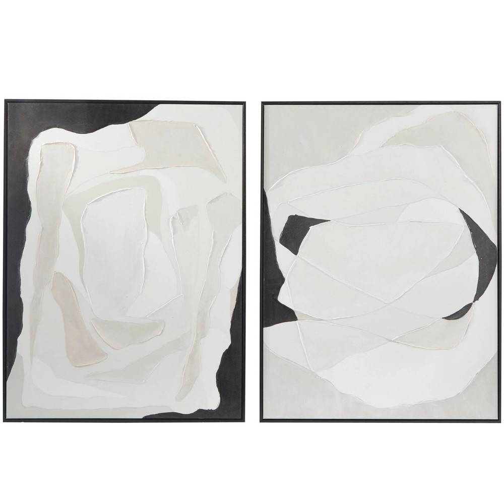 Photos - Wallpaper Set of 2 Contemporary Canvas Abstract Framed Wall Arts with Black Frames W