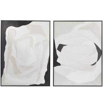 Set of 2 Contemporary Canvas Abstract Framed Wall Arts with Black Frames White - Olivia & May