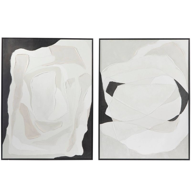 Set of 2 Contemporary Canvas Abstract Framed Wall Arts with Black Frames White - Olivia &#38; May, 1 of 8